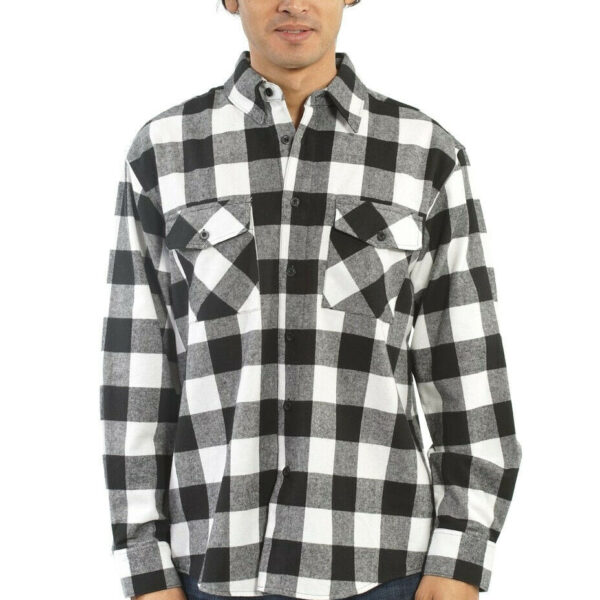 YAGO Men's Casual Plaid Flannel Long Sleeve Button Down Shirt White/A-1 (S-5XL)