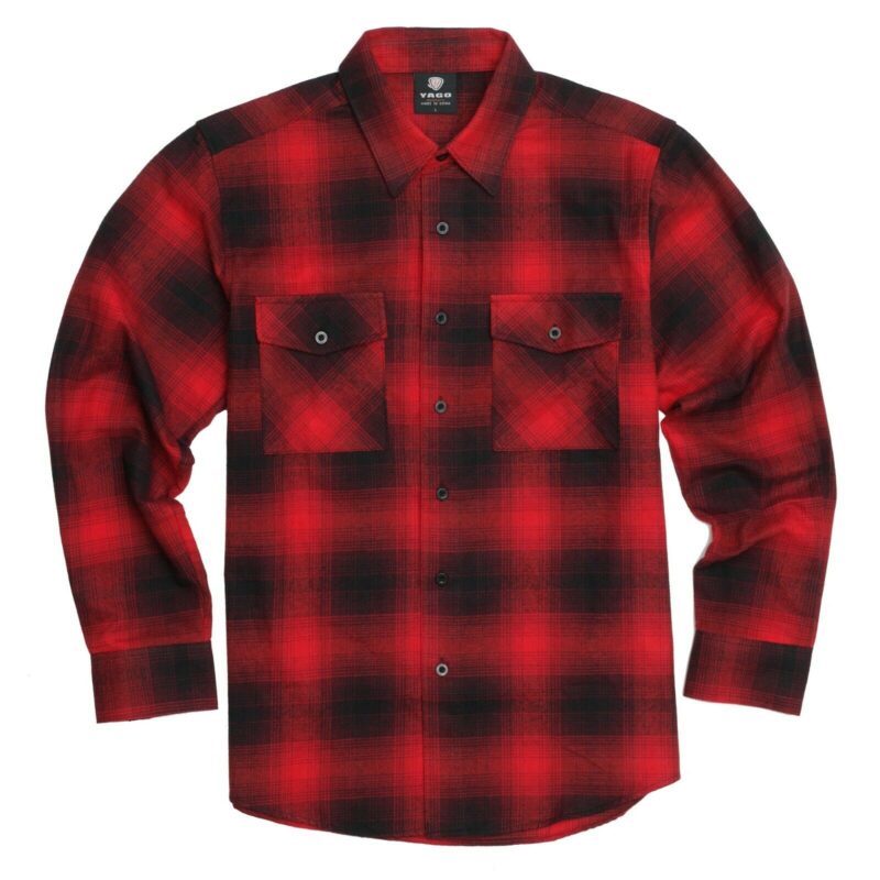 YAGO Men's Casual Plaid Flannel Long Sleeve Button Down Shirt Red/7F (S-5XL)