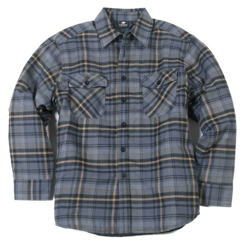 YAGO Men's Plaid Flannel Button Down Casual Shirt Jacket Grey/Beige 14D (S-5XL)