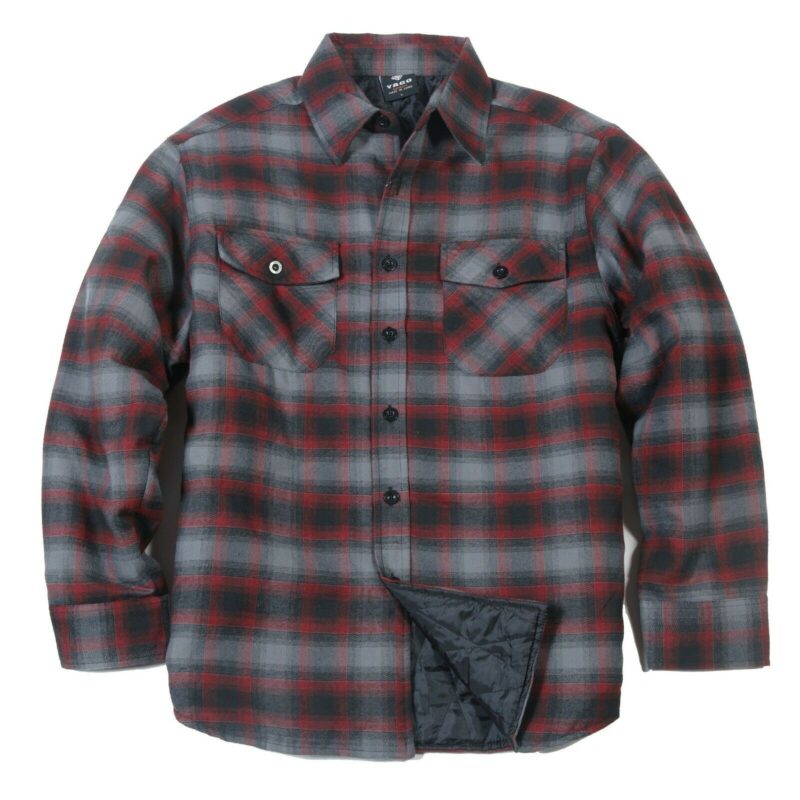 YAGO Men's Plaid Flannel Button Down Casual Shirt Jacket Red/Black AC7 (S-5XL)