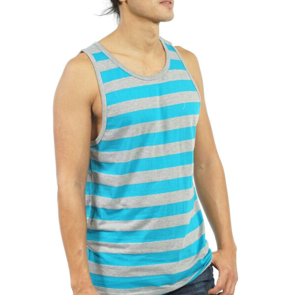 Alternative view of YAGO Men's Casual Striped Tank Top Shirt for Indoor & Outdoor(Aqua/Gray,SS45G)