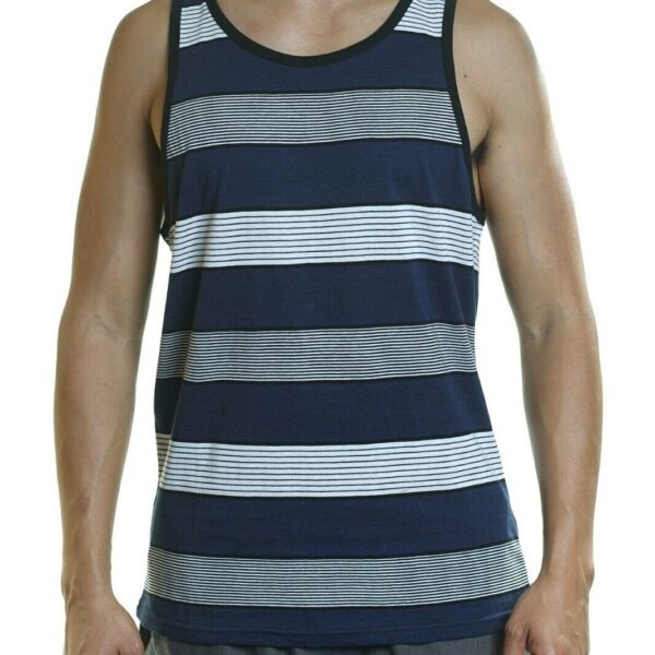 YAGO Men's Casual Striped Tank Top Shirt for Indoor & Outdoor (Navy/White,A2)