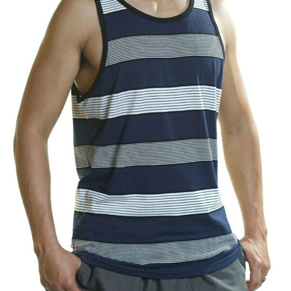 Alternative view of YAGO Men's Casual Striped Tank Top Shirt for Indoor & Outdoor (Navy/White,A2)