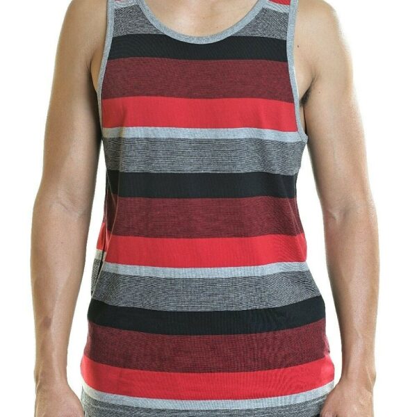 YAGO Men's Casual Striped Tank Top Shirt for Indoor & Outdoor (Red/Gray/Bk,PP7)