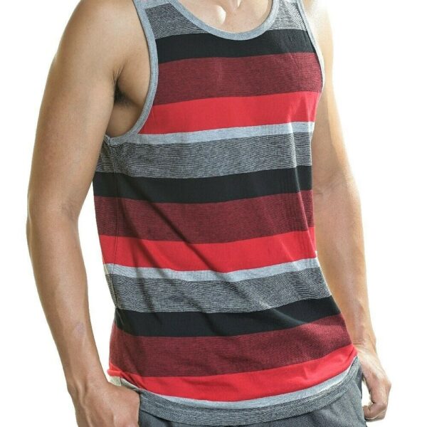 Alternative view of YAGO Men's Casual Striped Tank Top Shirt for Indoor & Outdoor (Red/Gray/Bk,PP7)
