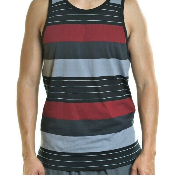 YAGO Men's Casual Striped Tank Top Shirt for Indoor & Outdoor (Wine/Gray-MM5)