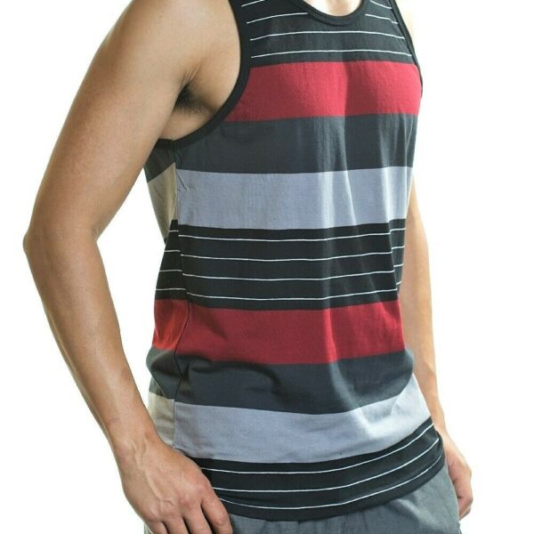 Alternative view of YAGO Men's Casual Striped Tank Top Shirt for Indoor & Outdoor (Wine/Gray-MM5)