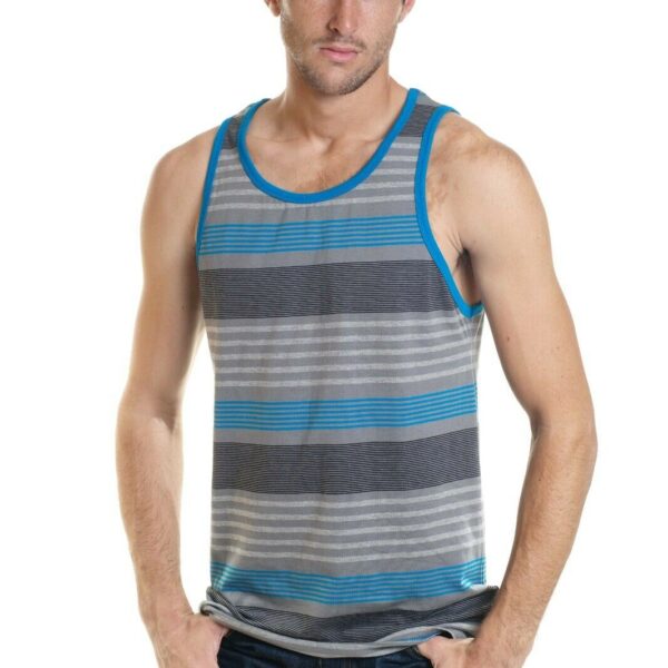 YAGO Men's Casual Striped Tank Top Shirt for Indoor & Outdoor (Gray/Blue-II3D)