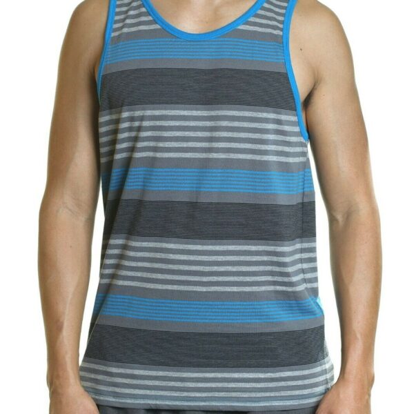 Alternative view of YAGO Men's Casual Striped Tank Top Shirt for Indoor & Outdoor (Gray/Blue-II3D)