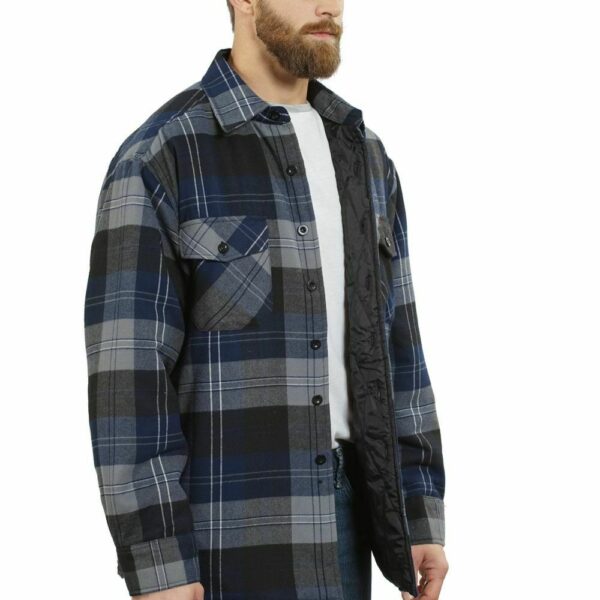 Alternative view of YAGO Men's Plaid Flannel Button Down Casual Shirt Jacket Blue/Navy/2E (S-5XL)
