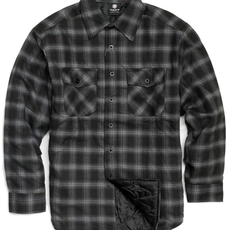 YAGO Men's Plaid Flannel Button Down Casual Shirt Jacket Black/Charcoal H1 (S-5XL)