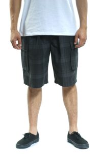 YAGO Men's Elastic Waist Drawstring Relaxed Fit Plaid Cargo Shorts