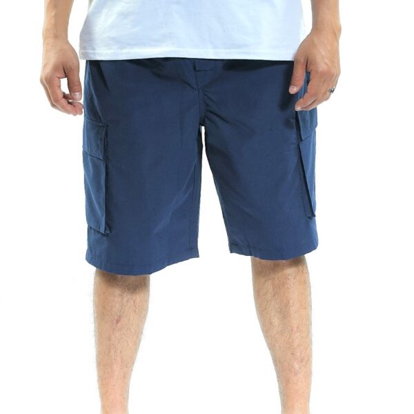 YAGO Men's Elastic Waist Drawstring Relaxed Fit Cargo Shorts Blue Navy I2