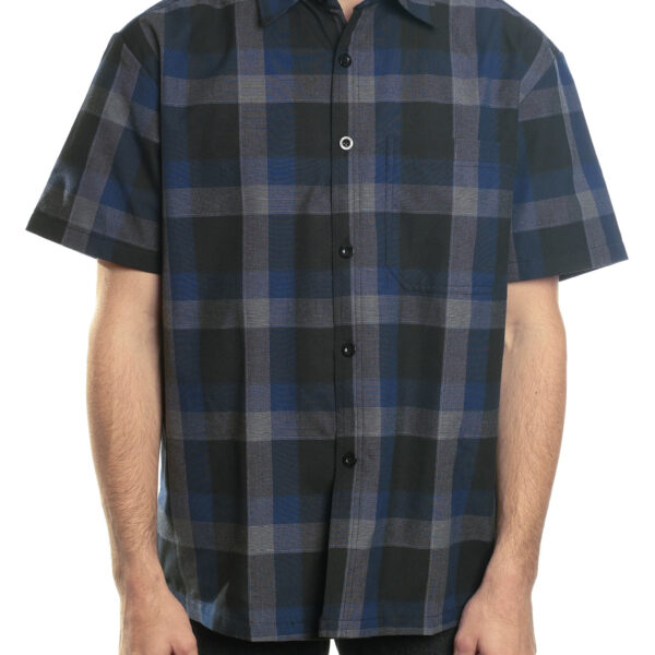 YAGO Men's Casual Plaid Short Sleeve Woven Button Down Shirt Black 24F