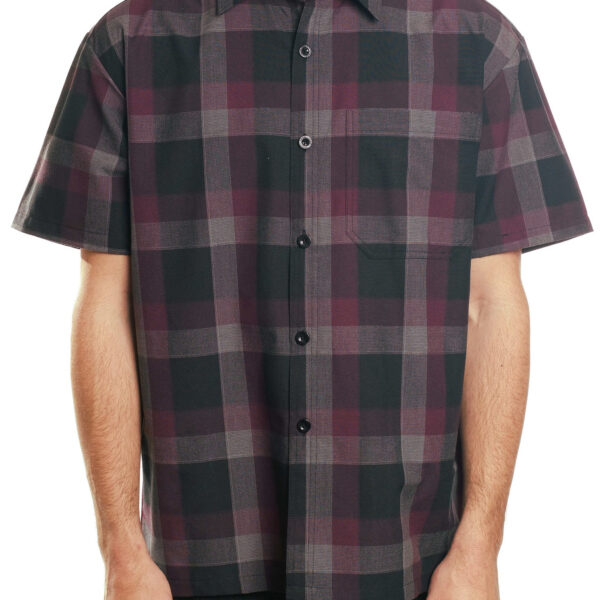 YAGO Men's Casual Plaid Short Sleeve Woven Button Down Shirt Black 5G