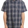 YAGO Men's Casual Plaid Short Sleeve Woven Button Down Shirt Black A2