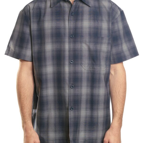 YAGO Men's Casual Plaid Short Sleeve Woven Button Down Shirt Black A2