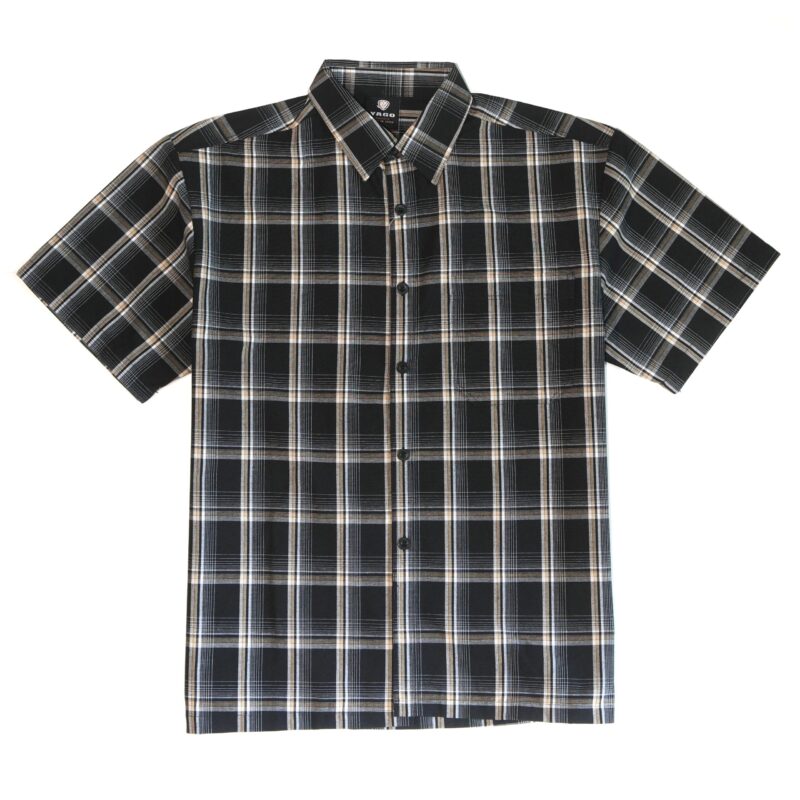 YAGO Men's Casual Plaid Short Sleeve Woven Button Down Shirt Black A14A
