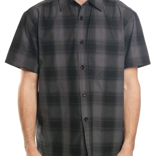 YAGO Men's Casual Plaid Short Sleeve Woven Button Down Shirt Black AC3