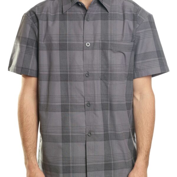 YAGO Men's Casual Plaid Short Sleeve Woven Button Down Shirt Grey E4