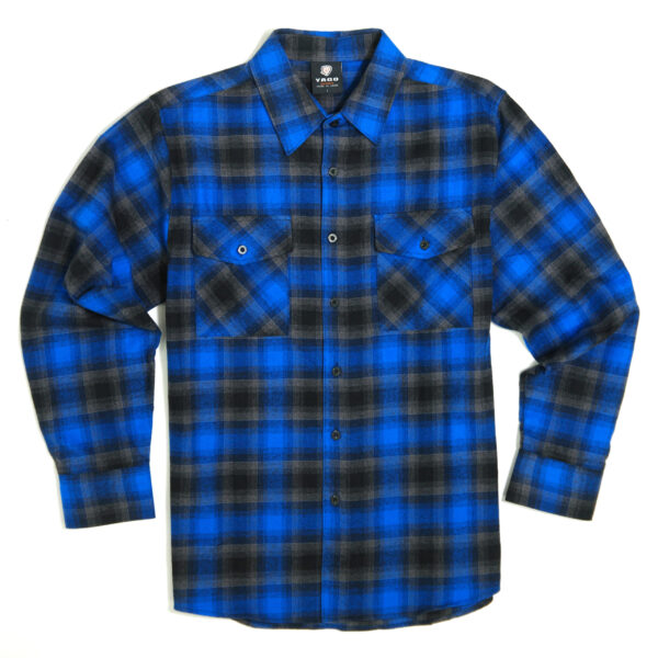 YAGO Men's Casual Plaid Flannel Long Sleeve Button Down Heavy Weight Shirt Blue/A24C
