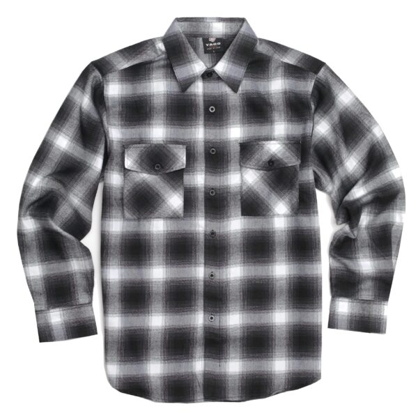 YAGO Men's Casual Plaid Flannel Long Sleeve Button Down Heavy Weight Shirt Black/White/AB4