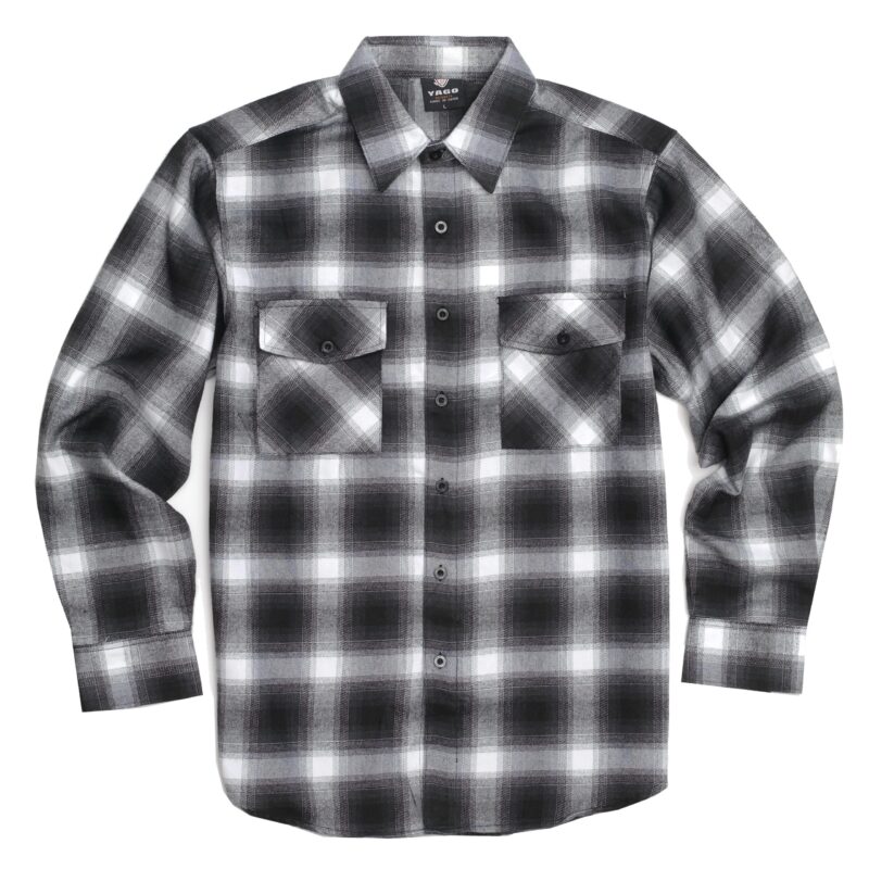 YAGO Men's Casual Plaid Flannel Long Sleeve Button Down Heavy Weight Shirt Black/White/AB4