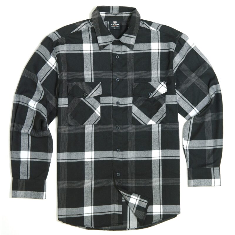 YAGO Men's Casual Plaid Flannel Long Sleeve Button Down Heavy Weight Shirt Black/White/B1