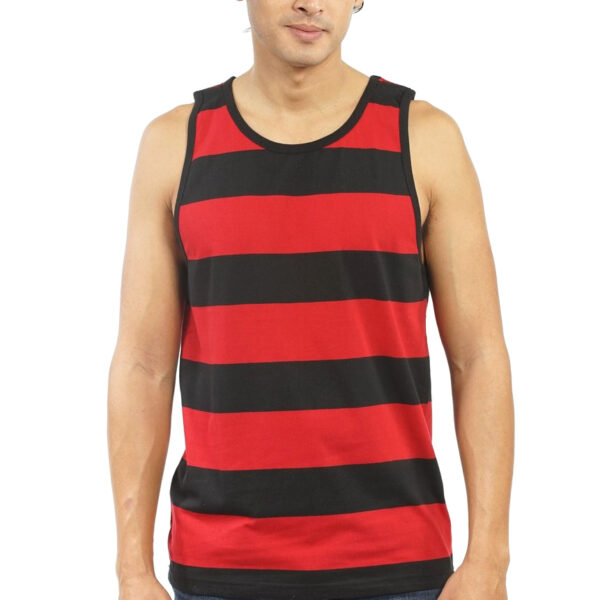 YAGO Men's Casual Striped Tank Top Shirt for Indoor & Outdoor (Red/Black/B7)