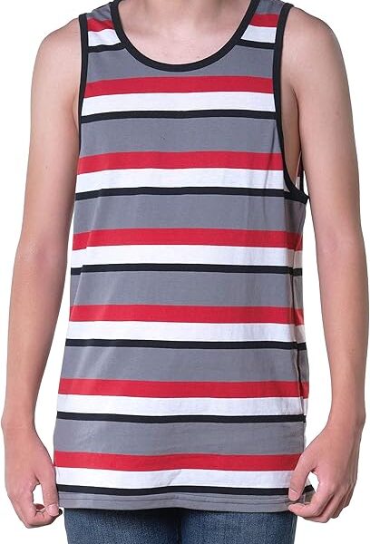 Alternative view of YAGO Men's Casual Striped Tank Top Shirt for Indoor & Outdoor (Red/White/E3BB)