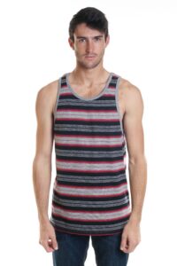 YAGO Men's Casual Striped Tank Top Shirt for Indoor & Outdoor (Red/Grey/GA4)