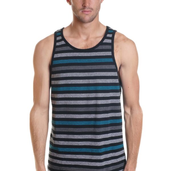 Alternative view of YAGO Men's Casual Striped Tank Top Shirt for Indoor & Outdoor (Grey/Blue/JA3)