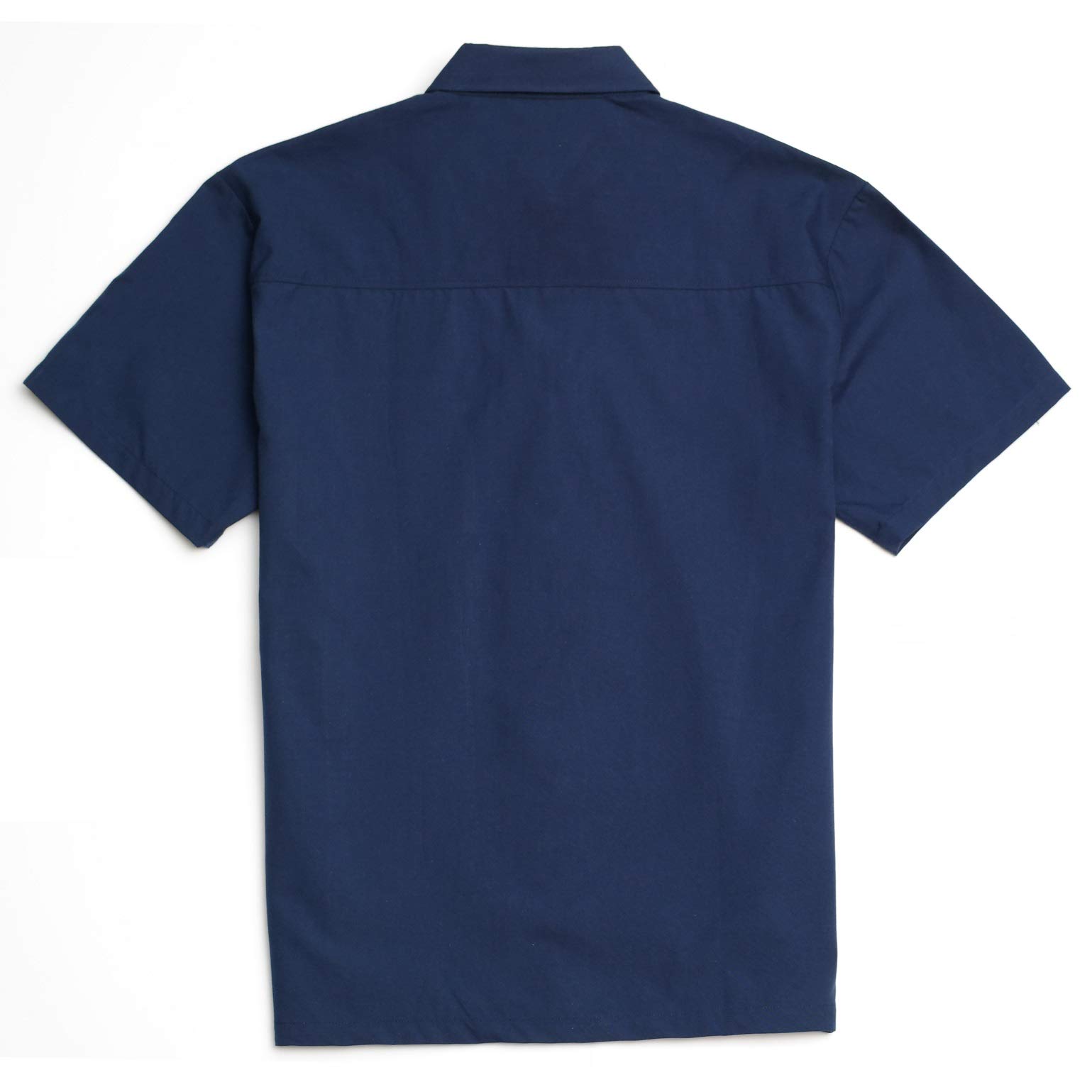 YAGO Men's Casual Plaid Short Sleeve Woven Button Down Shirt Navy Blue I2 - Image 2