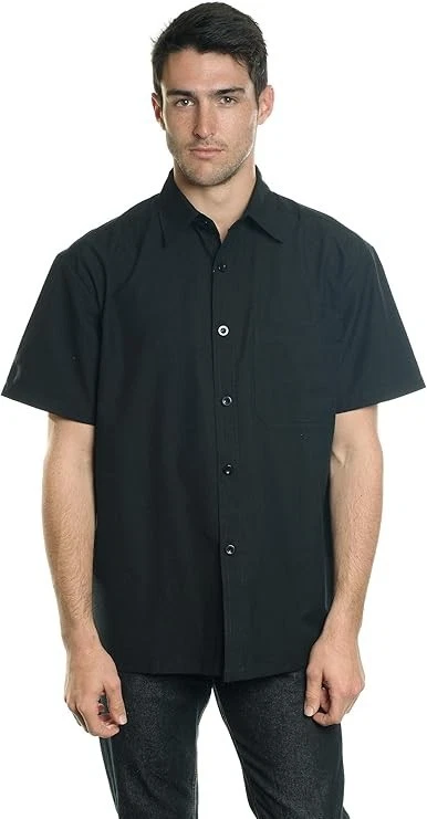 YAGO Men's Casual Plaid Short Sleeve Woven Button Down Shirt Black CI1