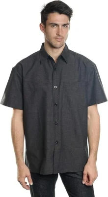 YAGO Men's Casual Plaid Short Sleeve Woven Button Down Shirt Charcoal Gray CL3B