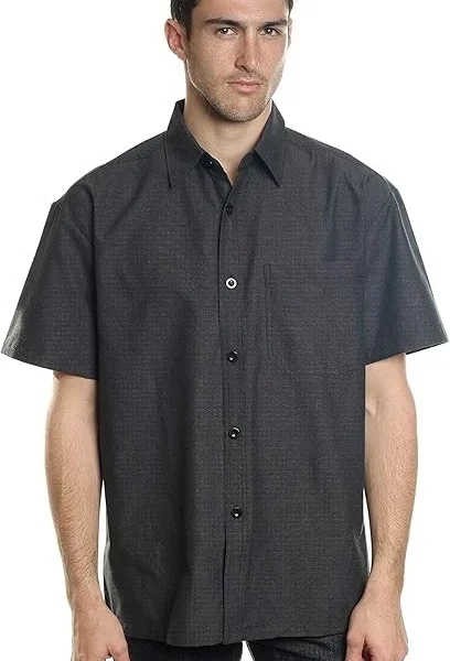 YAGO Men's Casual Plaid Short Sleeve Woven Button Down Shirt Charcoal Gray CL3B